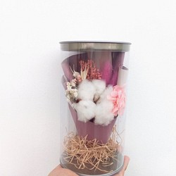 本物の花と||白い雲綿の植木鉢ドライフラワー小さな花束の結婚式の小さなものでクラフト紙袋 1枚目の画像