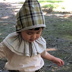 [Söpö] Madras格子呢帽子*天然亞麻*嬰兒帽 第1張的照片
