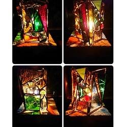 ステンドグラスのランプ#3 大谷石の台座、ランプ付き 1枚目の画像