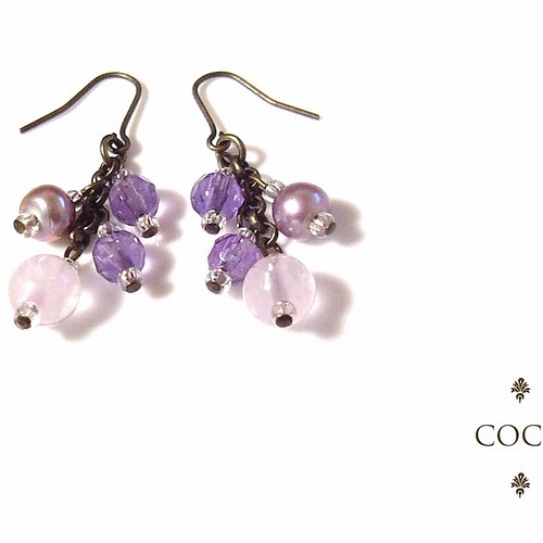 紫陽花カラーのネジ花みたいなの螺旋ピアス♯1 K10 ピアス（フック