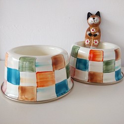 彩繪琺瑯彩色格紋寵物碗((mini size) 第1張的照片