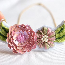 Pink Water Lilies Embroidery Flower Bib Necklace *Handmade* 1枚目の画像