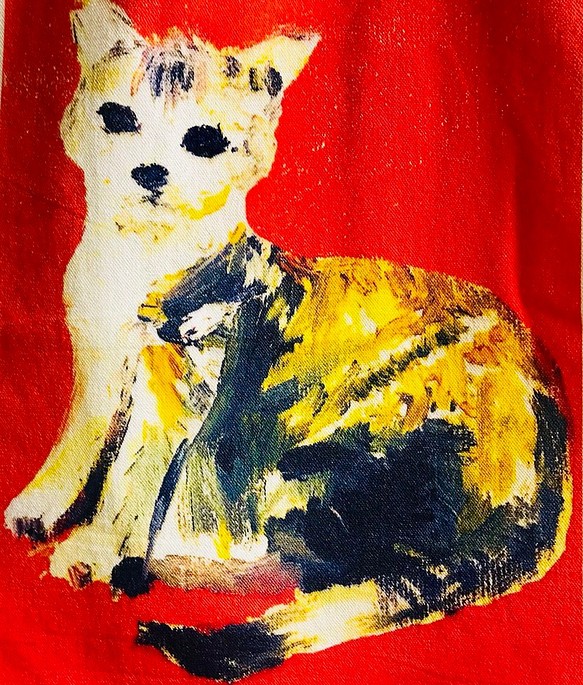 猫ママ猫母台湾油絵転写グリーンバッグ 1枚目の画像