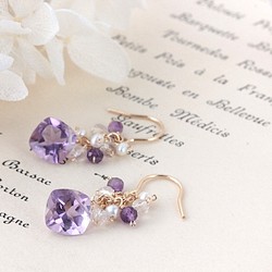 14kgf珠寶首飾粉紅紫水晶紫色調耳環&lt;2月出生的寶石&gt; 第1張的照片