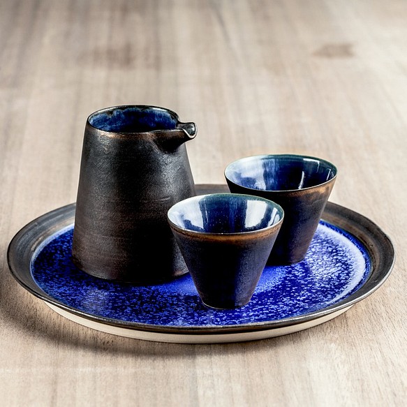 【夜幕星河】寶藍結晶+曜黑雙釉 茶酒器+茶盤組 第1張的照片