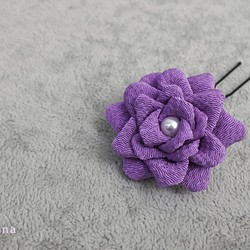 【つまみ細工】 かんざし(紫、大)　花 和 髪飾り [t094] 1枚目の画像