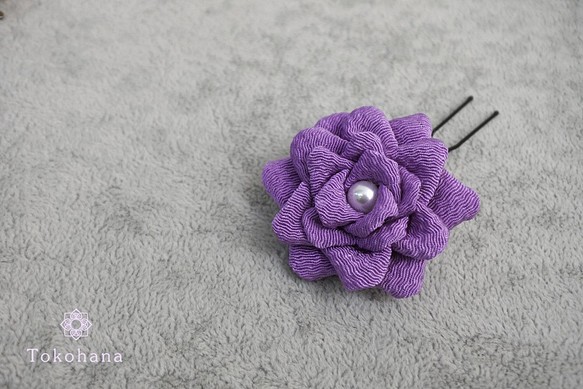 【つまみ細工】 かんざし(紫、大)　花 和 髪飾り [t094] 1枚目の画像