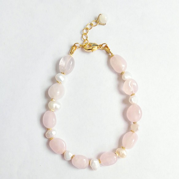 rose quartz × baroque pearl : ブレスレット 1枚目の画像