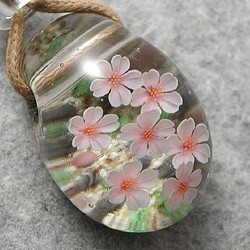 小川を流るる桜 とんぼ玉 ガラス ネックレス No1189 1枚目の画像