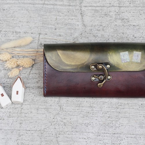 Accordion vegetable tanned leather long wallet - Sugar Brown 長