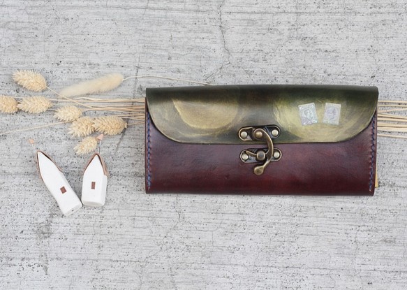 Accordion vegetable tanned leather long wallet - Sugar Brown 1枚目の画像