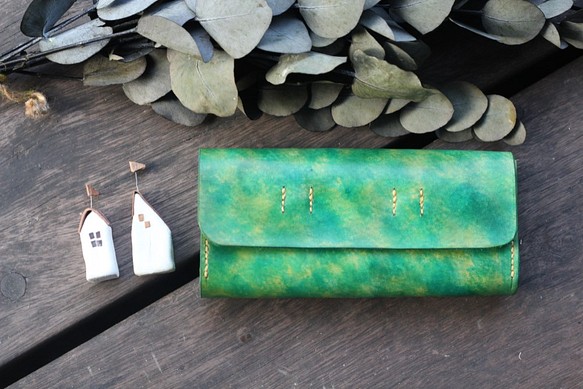 Accordion vegetable tanned leather long wallet -RIVER