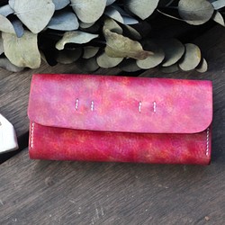 Accordion vegetable tanned leather long wallet - Béatrise 1枚目の画像