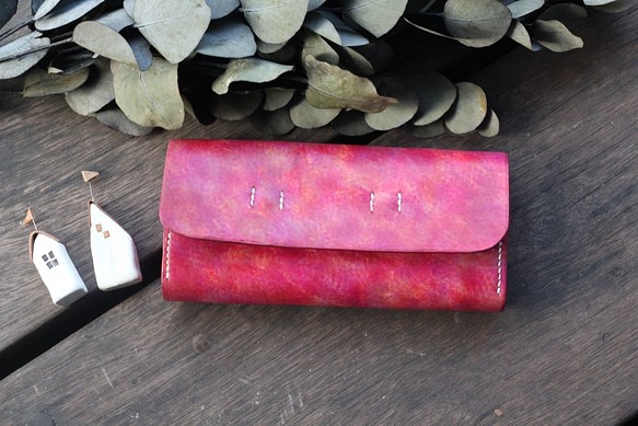 Accordion vegetable tanned leather long wallet - Béatrise 1枚目の画像