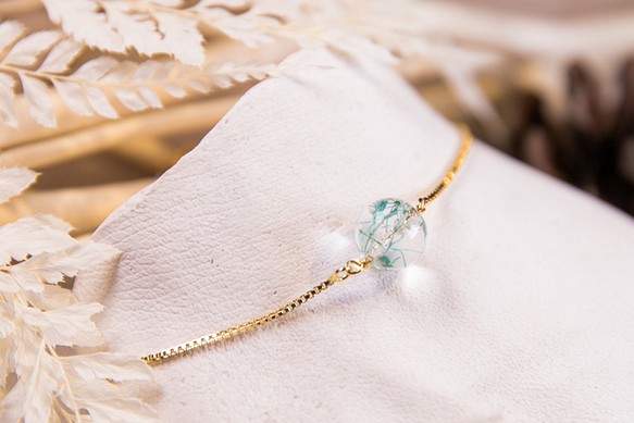 彩虹系列 Tiffany藍色滿天星10mm玻璃球手鏈 銅度真金手鏈 第1張的照片