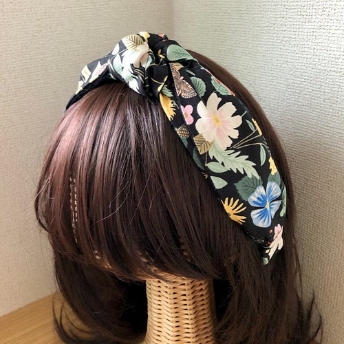 コットンの結びカチューシャ 野いちご ブラック ヘアアクセサリー