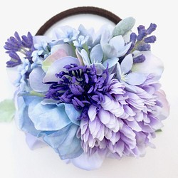ラベンダーと花集めの髪飾り　ラベンダー×ライトブルー 1枚目の画像