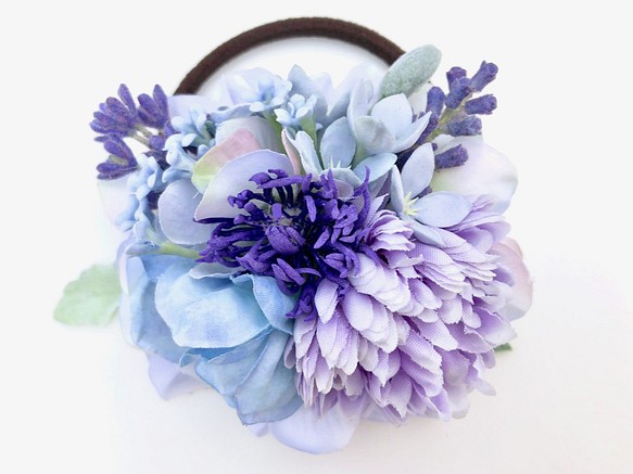 ラベンダーと花集めの髪飾り　ラベンダー×ライトブルー 1枚目の画像