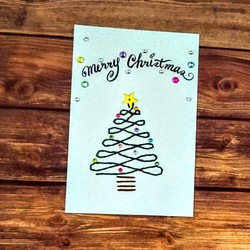 【クリスマス】紙刺繍メッセージカード(グリーンツリー） 1枚目の画像