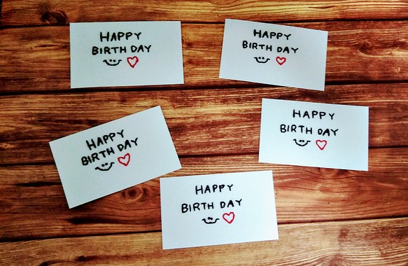 【ミニカード·誕生日】紙刺繍メッセージカードミニ　ハートスマイル　10枚セット 1枚目の画像