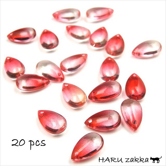[20 件] Shizuku 玻璃珠頂孔 ★g 紅色透明 ★14×8mm★漸變滴 (garasb-d14) 第1張的照片
