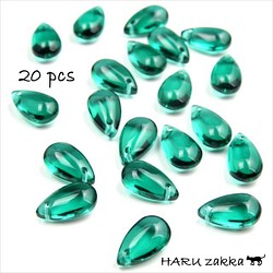 【20顆】雫玻璃珠頂孔★綠色★14×8mm★珠滴（garasb-d14） 第1張的照片