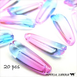 [20 件] 花瓣玻璃珠頂孔 g 粉色淡藍色 ★ 25 x 9 毫米 ★ 漸變 (garasb-l25) 第1張的照片