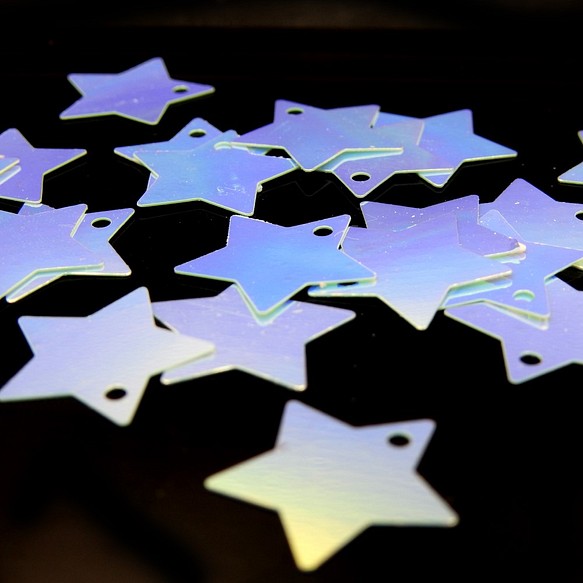 【30枚】亮片星星★藍色★約18mm星星孔半透明珠飾 第1張的照片