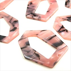 [4 件] 亞克力零件變形六角★ 05 / 粉紅色 ★ 帶孔大理石板吊飾 (acpm-hg05) 第1張的照片