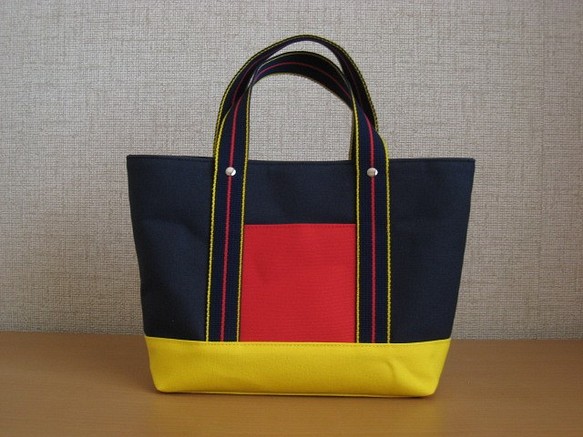 帆布トートバッグ TE・06 紺×赤×黄 1枚目の画像
