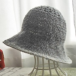 綿麻羊毛の春夏帽子 模様編み 寒色系 1枚目の画像