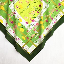 圍巾｜花田紫羅蘭，蒲公英等（綠色）（大號/棉） 第1張的照片