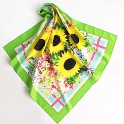 迷你圍巾“向日葵花束向日葵花束（綠色）”（棉） 第1張的照片