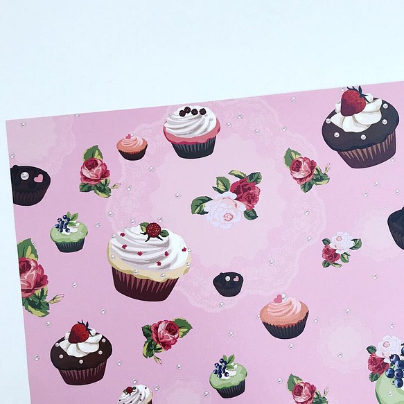送料無料 オリジナル デザインペーパー cupcake&lace ライトピンク 10枚 1枚目の画像