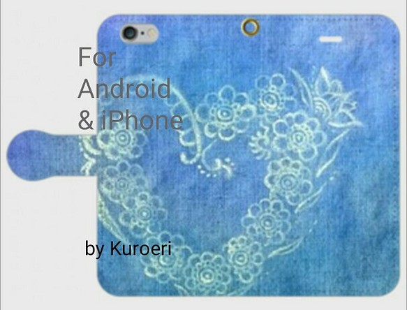 手帳型スマホ・iPhoneケース 「flower dream. blue」 《受注生産》 1枚目の画像