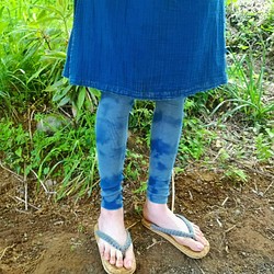 【受注生産】藍染めorganic cotton patterned leggings*草木染めレギンス／やみつきスパッツ 1枚目の画像