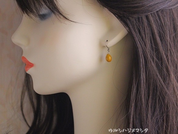 漆のしずく(黄)－ピアス･イヤリング－ ／ Drop of URUSHI(Yellow) -Earings- 1枚目の画像