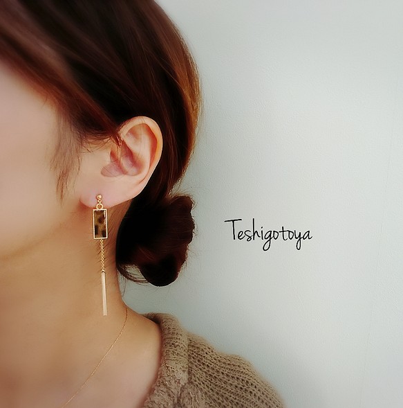 square leather 代引不可 charm chain earring pierce stick 新作モデル
