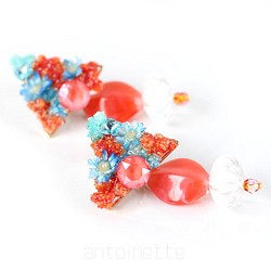 Triangle Flower clip earrings "Juicy Orange" 第1張的照片