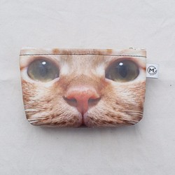 M＆Mショップ癒し系手作りの防水キャンバスの財布（大きな目オレンジ色の猫） 1枚目の画像