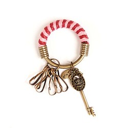[ナUNA-優れた手作り]キーリング（小）5.3CMピンク+ +バーガンディ弓皇太子キーは、手織りのロープ、フープのカスタマイズ 1枚目の画像