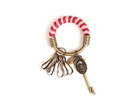 [ナUNA-優れた手作り]キーリング（小）5.3CMピンク+ +バーガンディ弓皇太子キーは、手織りのロープ、フープのカスタマイズ 1枚目の画像