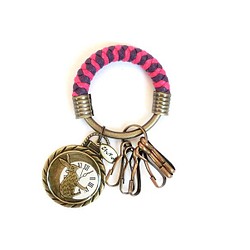 [ナUNA-優れたハンドメイド]キーリング（小）5.3CMの+ピンク+パープル宝石のウサギローマ数字クロック手織りワックスロープ 1枚目の画像