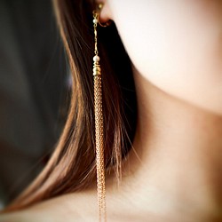 【豐收】黃銅鍊流蘇珍珠耳環 第1張的照片