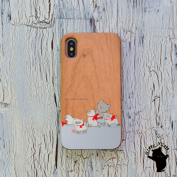 可以輸入木製的智能手機情況小貓櫻桃樹名 第1張的照片