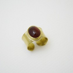 簡單系列-紅瑪瑙‧黃銅‧寬版開放戒圍戒指 第1張的照片