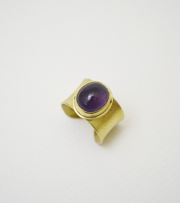 簡單系列-紫水晶‧黃銅‧寬版開放戒圍戒指 第1張的照片