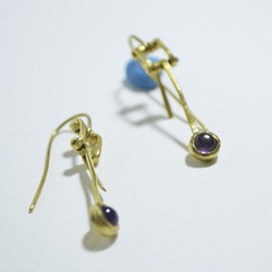 龍骨系列-紫水晶黃銅耳環 第1張的照片