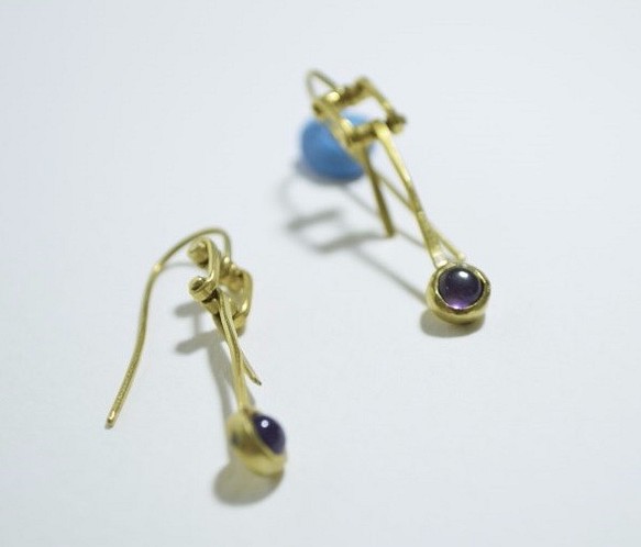 龍骨系列-紫水晶黃銅耳環 第1張的照片