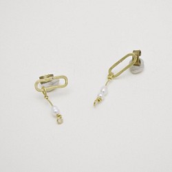簡單的圖形-#2‧珍珠‧黃銅耳環 第1張的照片